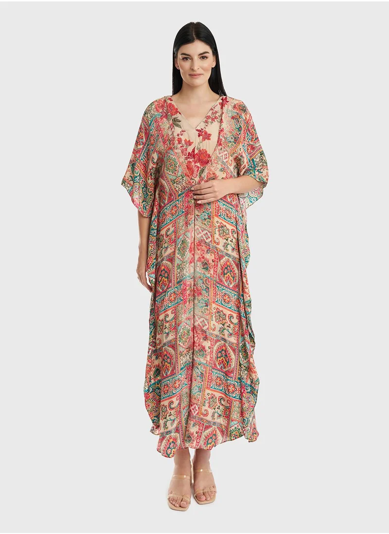 كشخة Mughal Art Digital Print Poncho Dress