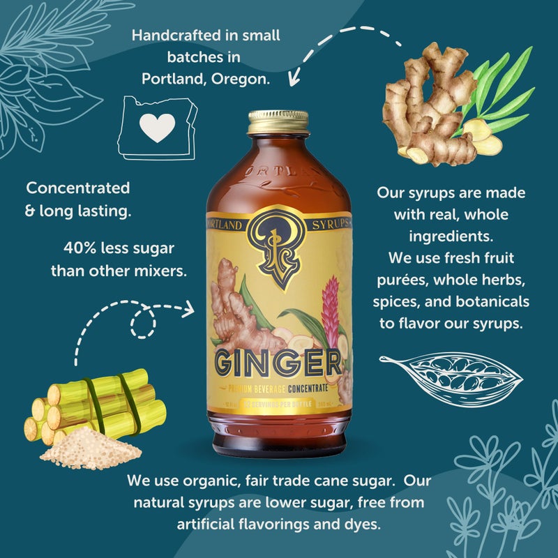 Portland Syrups Authentic Ginger Syrup - Intense Ginger Flavor with Slightly Hot Finish - Beverage Concentrate for Mocktails, Cocktails, Lattes, & Baking - 12 oz Bottle, 24 Servings (Pack of 2) - Image 3