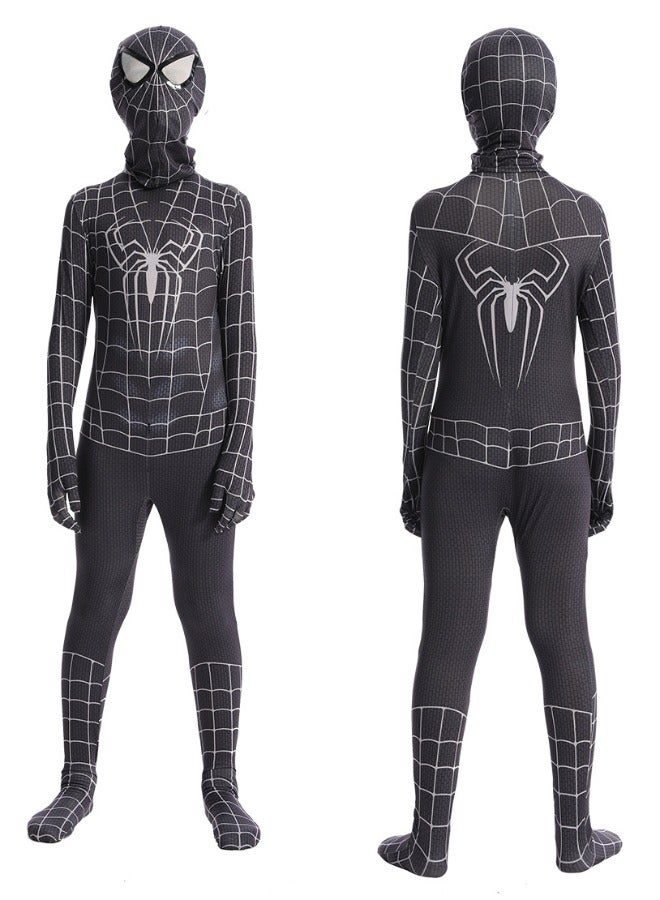 Loquat Spider-Man Costume Cosplay Set, 3D Style Superhero Cosplay Jumpsuit, Spandex Jumpsuit with Printed Design, Black Spiderman Cosplay Bodysuit for Kids-L/130 (Suitable for Kids from 120cm to 135cm） - Image 4