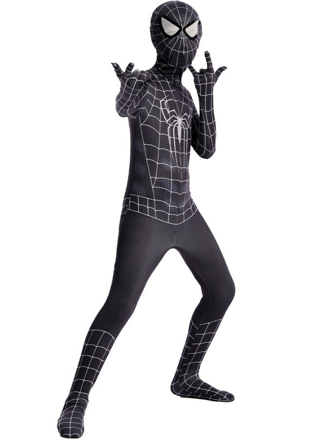 Loquat Spider-Man Costume Cosplay Set, 3D Style Superhero Cosplay Jumpsuit, Spandex Jumpsuit with Printed Design, Black Spiderman Cosplay Bodysuit for Kids-L/130 (Suitable for Kids from 120cm to 135cm） - Image 1