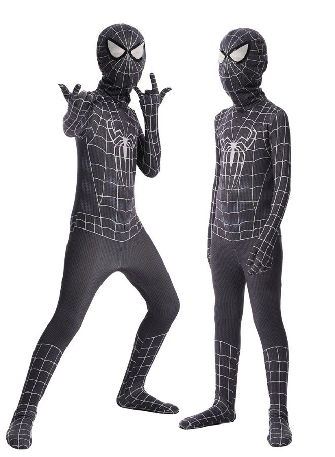 Loquat Spider-Man Costume Cosplay Set, 3D Style Superhero Cosplay Jumpsuit, Spandex Jumpsuit with Printed Design, Black Spiderman Cosplay Bodysuit for Kids-L/130 (Suitable for Kids from 120cm to 135cm） - Image 3