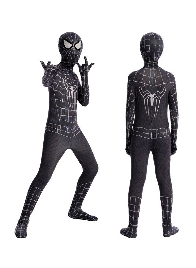 Loquat Spider-Man Costume Cosplay Set, 3D Style Superhero Cosplay Jumpsuit, Spandex Jumpsuit with Printed Design, Black Spiderman Cosplay Bodysuit for Kids-L/130 (Suitable for Kids from 120cm to 135cm） - Image 2