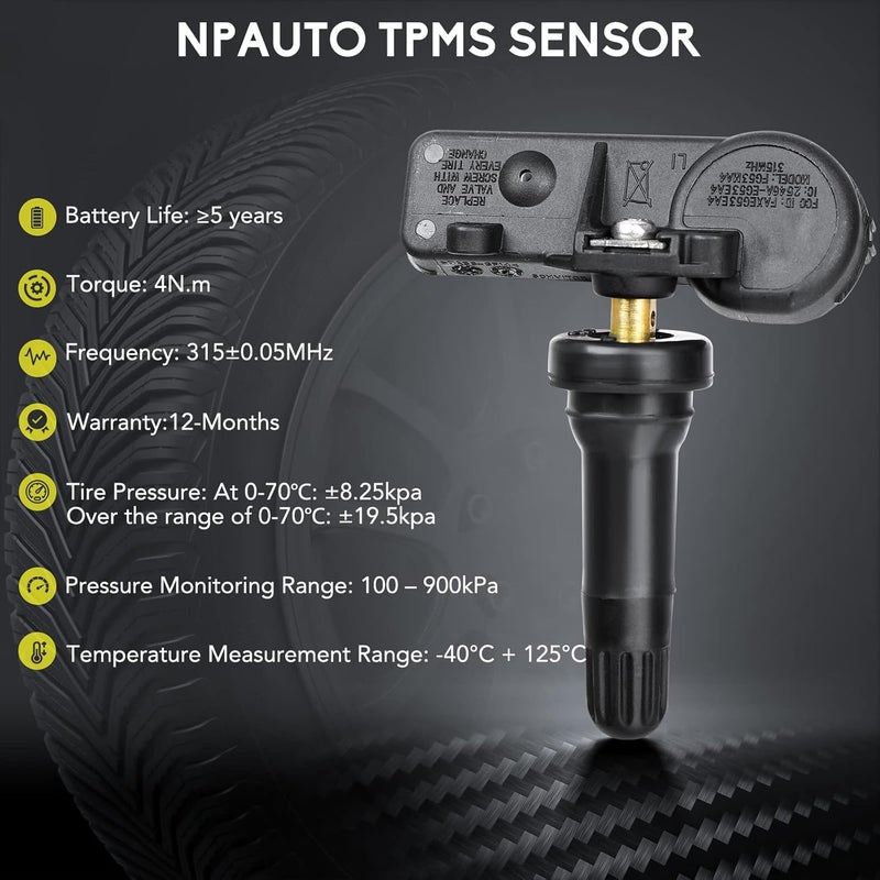 NPAUTO TPMS Tire Pressure Sensor 4-Pack for Ford, Lincoln, Mazda, Mercury - 315MHz - Image 4