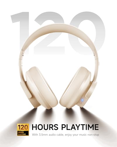 Picun B8 Bluetooth Headphones, 120H Playtime Headphone Wireless Bluetooth with 3 EQ Modes, Low Latency, Hands-Free Calls, Over Ear Headphones for Travel Home Office Cellphone PC Khaki White - Image 3