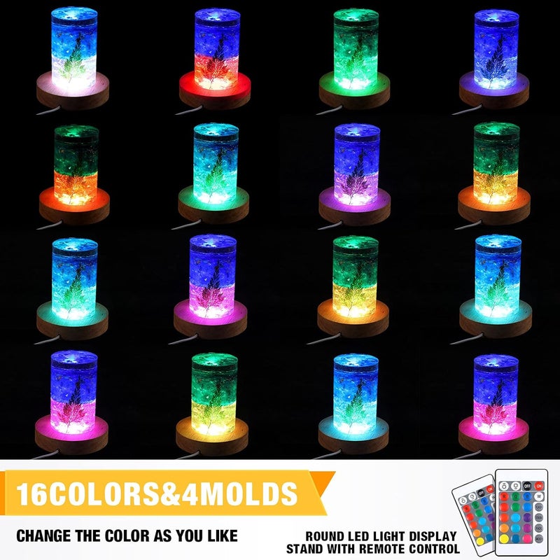Mudder 2 Pcs Light LED Base Wood LED Display Base for Glass Art Valentine Decor Crystal Acrylic Resin, 16 Colored USB Light with Remote Wooden Round Lamp Stand for 3D Crystal Ball Room Home Decor(Wood Color) - Image 2