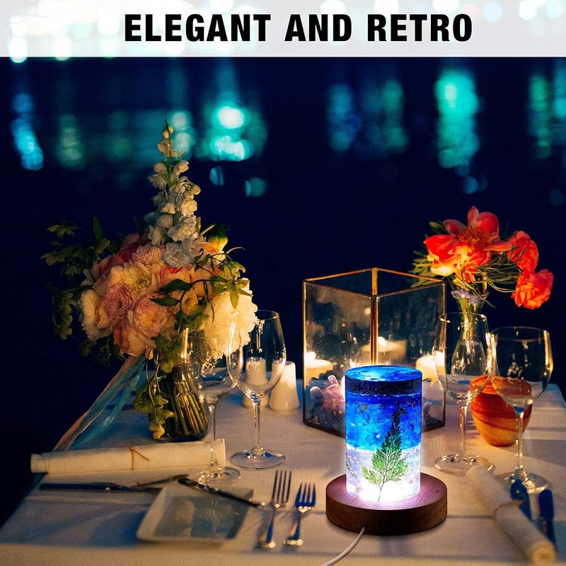 Mudder 2 Pcs Light LED Base Wood LED Display Base for Glass Art Valentine Decor Crystal Acrylic Resin, 16 Colored USB Light with Remote Wooden Round Lamp Stand for 3D Crystal Ball Room Home Decor(Wood Color) - Image 5