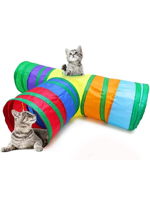 Cat Toys 3 Way Cat Tunnel Pet Tube Collapsible Play Toy Indoor Outdoor Kitty Puppy Toys for Puzzle Exercising Hiding Training Toy (3 Way)