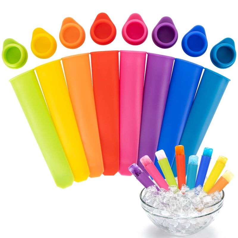 RAINFLOW 8 PCS Silicone Popsicle Molds - Reusable Popsicle Maker with Lids,Leak Proof Pop Tubes,Food Grade Silicone Freezer Molds for Homemade Ice Pops,Yogurt Tubes,Family Snacks - Image 1