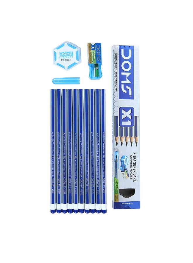Doms X1 X-Tra Super Dark Pencils 1 Pack - 10 Pencils - 1 Eraser + 1 Sharpner + 1 Protection Cap Free - Image 1