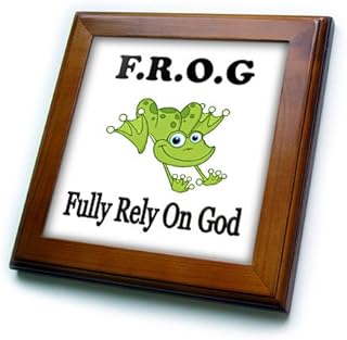 3DROSE 3dRose Frog Fully Rely on God-Framed Tile, 8 by 8" (ft_149833_1)  - Image 1