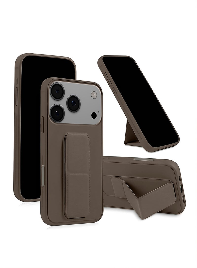 Wtech Apple iPhone 17 Pro 5G 2025 Hand Grip Foldable Magnetic Kickstand Wrist Strap Finger Grip with Built-in Iron Case Cover (MCGHSN) - Dark Brown - Image 1