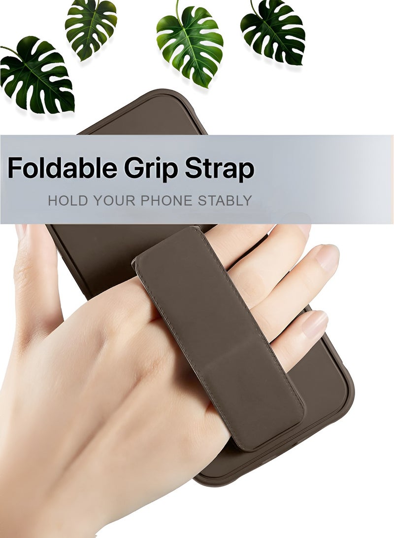 Wtech Apple iPhone 17 Pro 5G 2025 Hand Grip Foldable Magnetic Kickstand Wrist Strap Finger Grip with Built-in Iron Case Cover (MCGHSN) - Dark Brown - Image 2