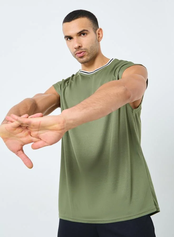 Styli Active Regular Fit Contrast Tipping Neck Rib Athleisure Tank