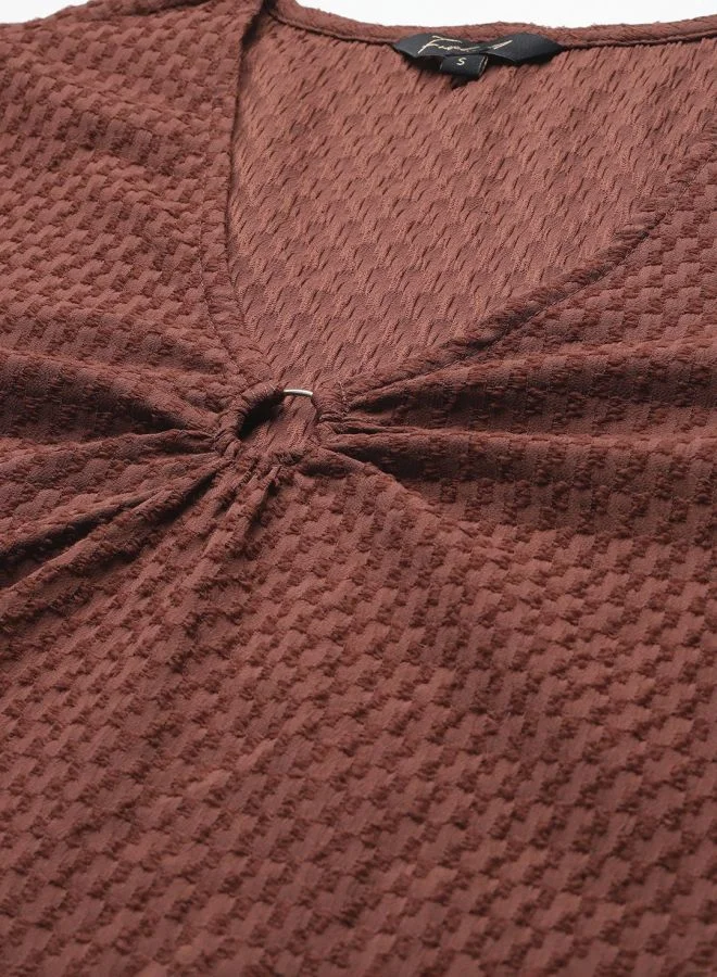 Freehand  Women Fit and Flared Textured V-Neck Long Sleeve Shift Dress for Women | Best Price UAE