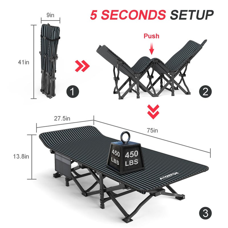 ATORPOK Camping Cot for Adults with Cushion Comfortable, Tent Folding Cot for Sleeping, Lightweight Folding Bed with Carry Bag Supports 450 lbs - Image 4