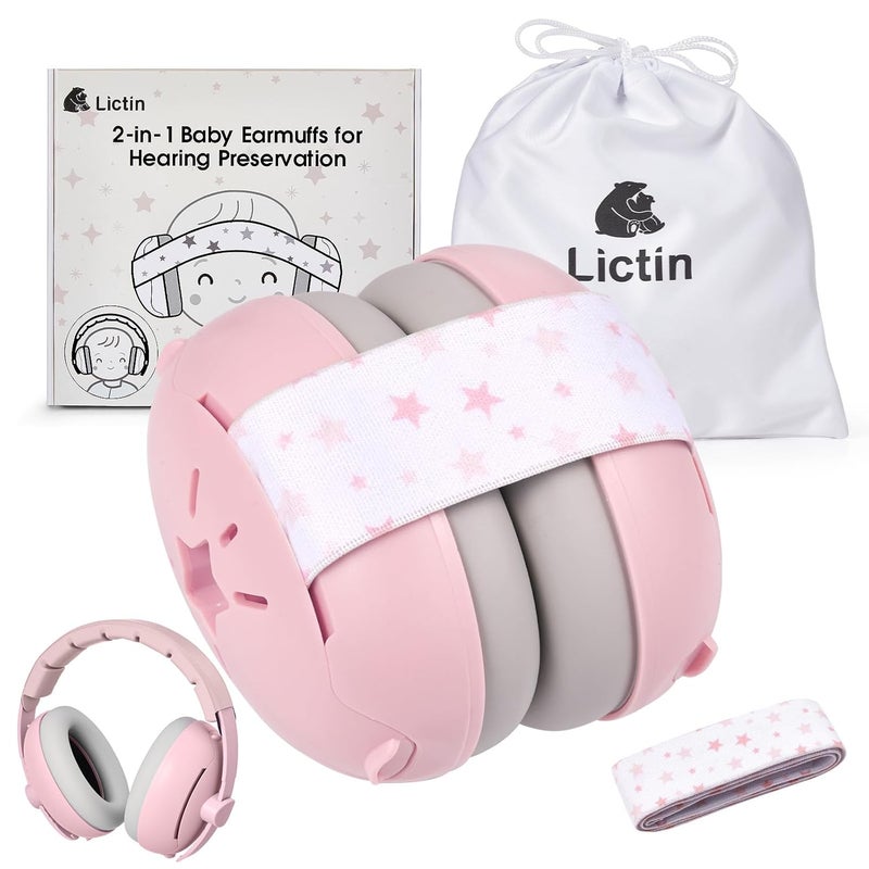 Lictin سماعات أذن للأطفال 2 في 1 لحماية من الضوضاء، سماعات إلغاء الضوضاء للأطفال الرضع، حماية أذن قابلة للتعديل للأطفال، سماعات خفض الضوضاء بنجمة للأطفال والرضع حتى 4 سنوات - Image 1