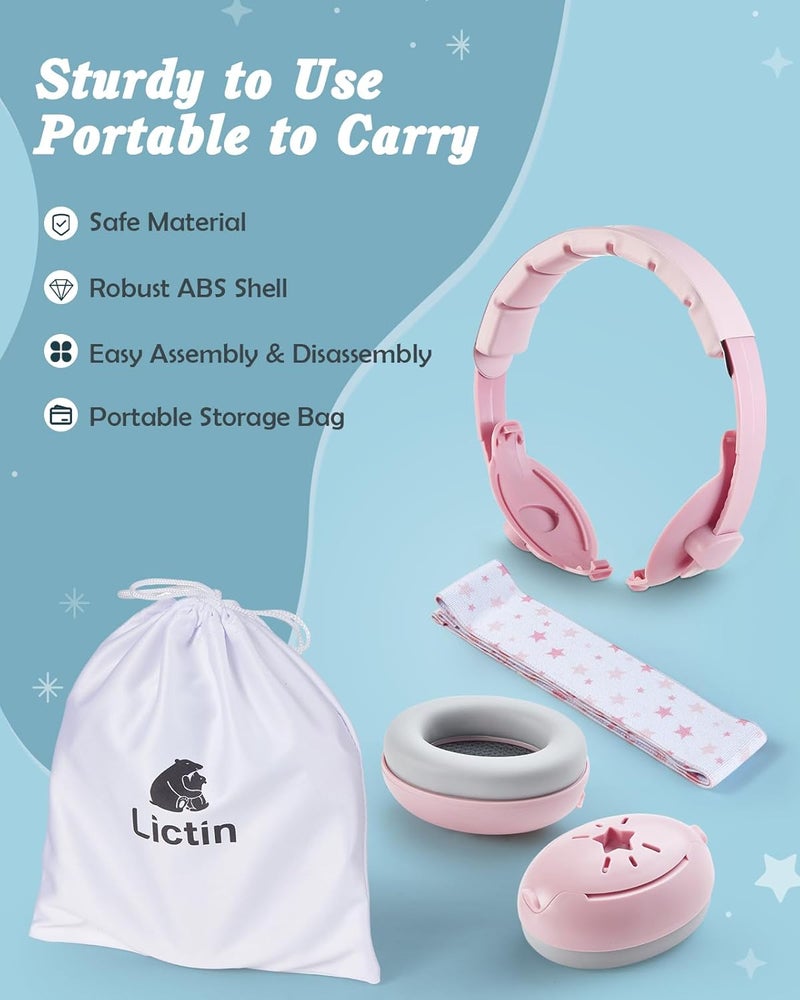 Lictin سماعات أذن للأطفال 2 في 1 لحماية من الضوضاء، سماعات إلغاء الضوضاء للأطفال الرضع، حماية أذن قابلة للتعديل للأطفال، سماعات خفض الضوضاء بنجمة للأطفال والرضع حتى 4 سنوات - Image 5