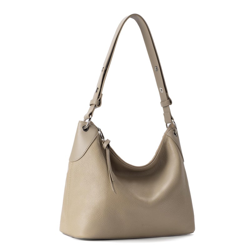 befen Genuine Leather Slouchy Hobo Purses for Women, Lightweight Leather Shoulder Purse, Soft Designer Handbags with Tassel Womens Purse and Handbags for Travel & Everyday, Taupe - Image 1