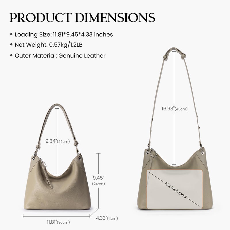 befen Genuine Leather Slouchy Hobo Purses for Women, Lightweight Leather Shoulder Purse, Soft Designer Handbags with Tassel Womens Purse and Handbags for Travel & Everyday, Taupe - Image 5