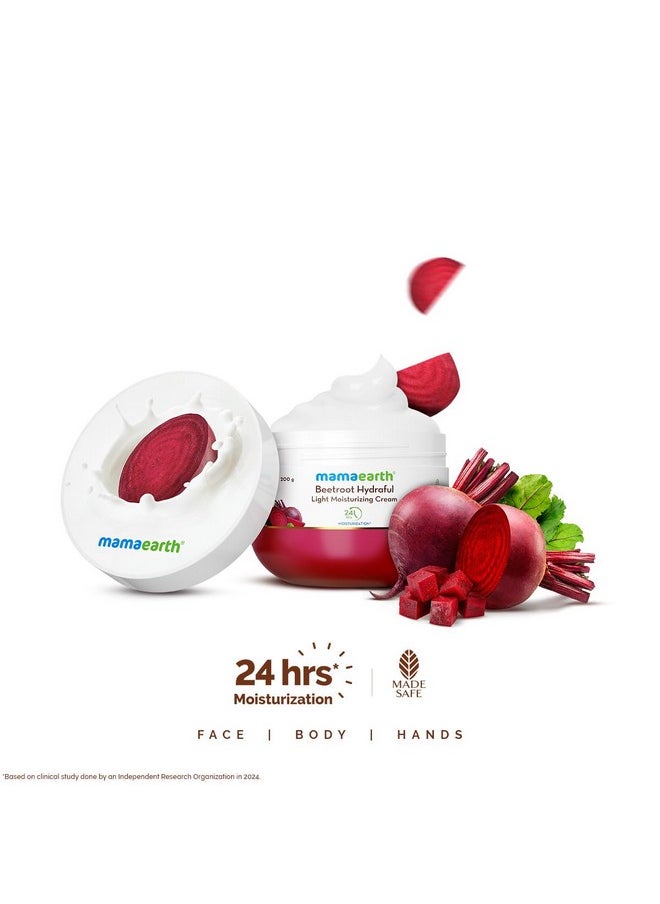 Mamaearth - Beetroot Hydraful Light Moisturizing Cream With Beetroot & Hyaluronic Acid For Pink Glow 200G | For Face, Hand & Body | 24H Moisturization | Quick Absorbing, Non-Greasy | Soft Moisturizer - Image 1