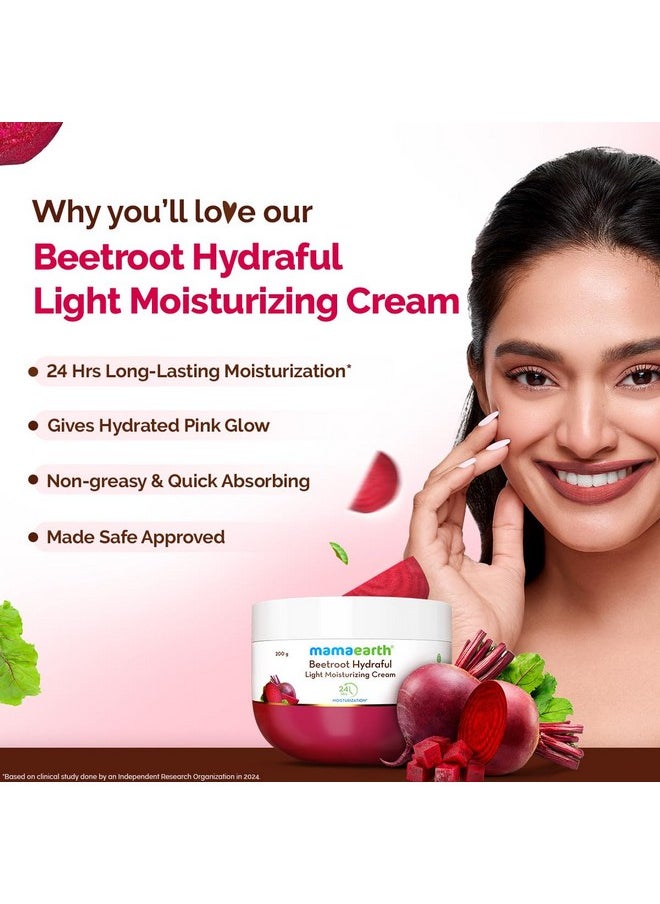 Mamaearth - Beetroot Hydraful Light Moisturizing Cream With Beetroot & Hyaluronic Acid For Pink Glow 200G | For Face, Hand & Body | 24H Moisturization | Quick Absorbing, Non-Greasy | Soft Moisturizer - Image 1