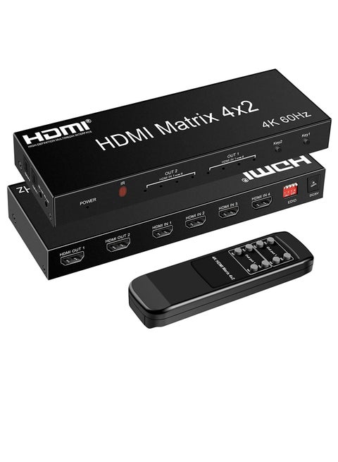 HDMI Matrix Switcher 4X2 with Multiview, HDMI Multi-Visor Quad Multi-viewer Dual Monitor 4K HDMI 4 in 2 Out Multiviewer