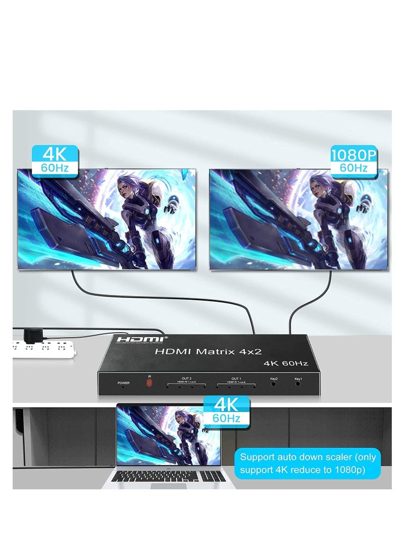 HDMI Matrix Switcher 4X2 with Multiview, HDMI Multi-Visor Quad Multi-viewer Dual Monitor 4K HDMI 4 in 2 Out Multiviewer