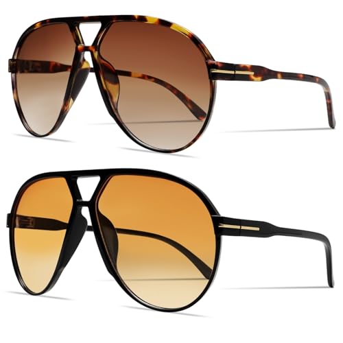 GUVIVI Retro Aviator Sunglasses for Women Men Oversized Classic 70s Vintage Trendy Square Aviators Tortoise Sun Glasses - Image 1