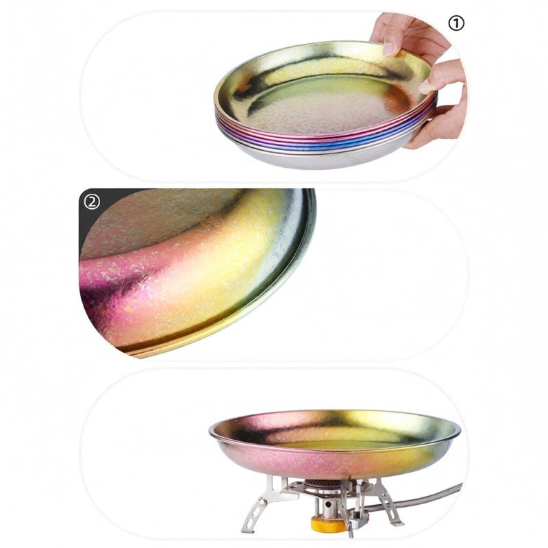 SOUUXIU Portable Titanium Camping Plate Pure Ti Salad Plate Durable Lightweight 800ml Capacity Outdoor BBQ Plate Picnics Plate Camp Plates - Image 4