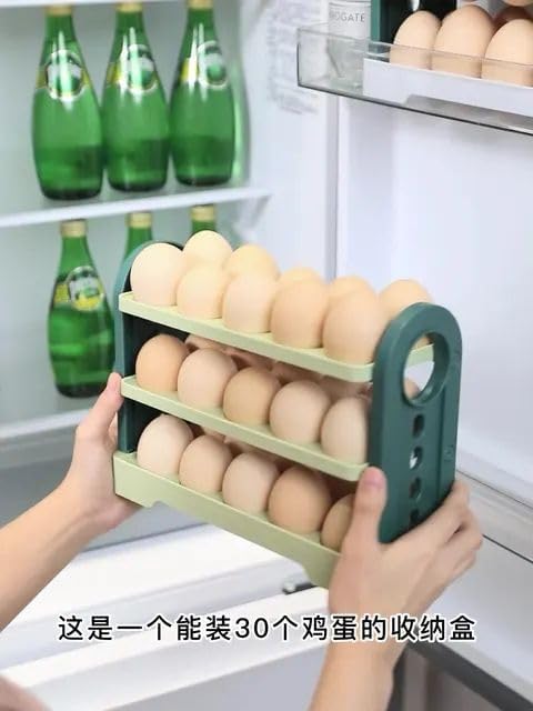 ARYAMURTI 3Tier Flip Lid Egg Storage Container for Refrigerator Large Capacity Space Saver Egg Tray Holds 30 Eggs for Kitchen Restaurant Multicolor Pack Of 1 - Image 5