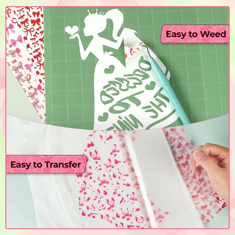 HTVRONT Pink Bow Heat Transfer Vinyl - 11 Pack Patterned HTV for T-Shirts, Easy to Cut & Weed Iron on Vinyl Compatible with Cricut Cutting Machine - 12 X 10 Inch Pink HTV Vinyl - Image 3