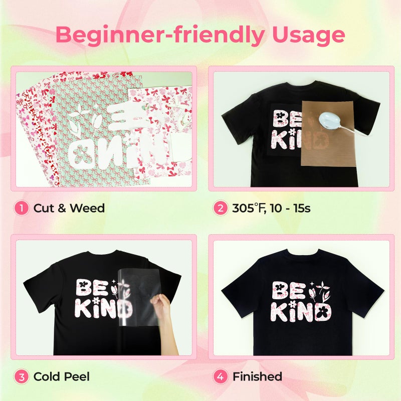 HTVRONT Pink Bow Heat Transfer Vinyl - 11 Pack Patterned HTV for T-Shirts, Easy to Cut & Weed Iron on Vinyl Compatible with Cricut Cutting Machine - 12 X 10 Inch Pink HTV Vinyl - Image 5