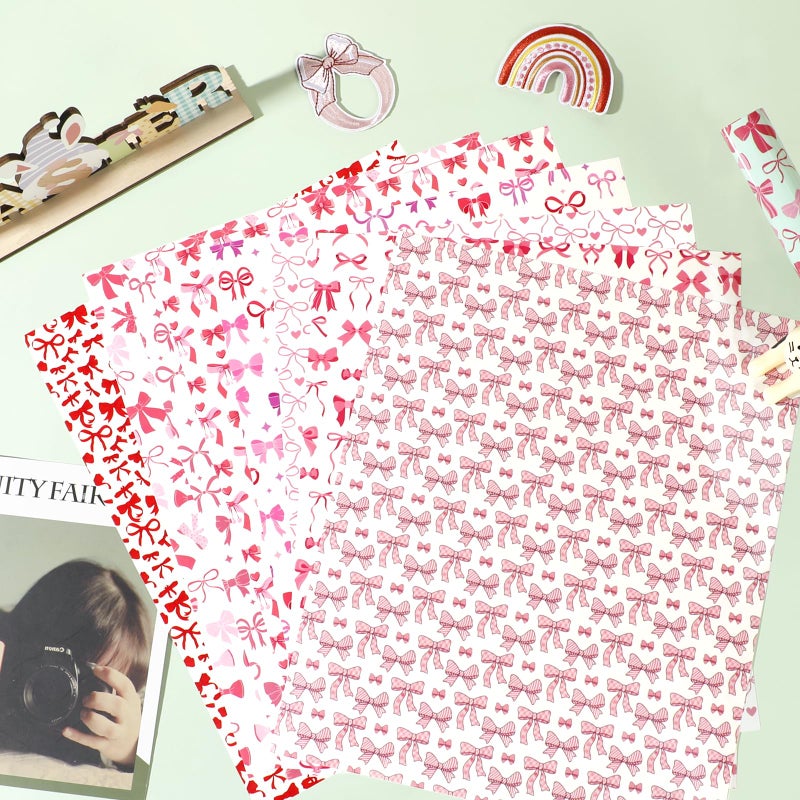 HTVRONT Pink Bow Heat Transfer Vinyl - 11 Pack Patterned HTV for T-Shirts, Easy to Cut & Weed Iron on Vinyl Compatible with Cricut Cutting Machine - 12 X 10 Inch Pink HTV Vinyl - Image 2