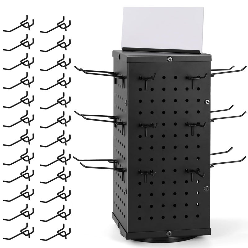 حامل عرض لوح دبابيس دوار مع 24 خطاف معدني لعرض المنتجات في المعارض