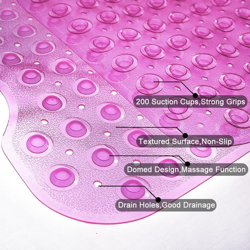 TreeBud Bathtub Mats for Shower Tub Non-Slip Bath Mat 39 x 16 Inch Extra Long Shower Mat, Bath Tub Mat for Bathroom with Machine Washable, BPA Free for Kids (Clear Hot Pink) - Image 2
