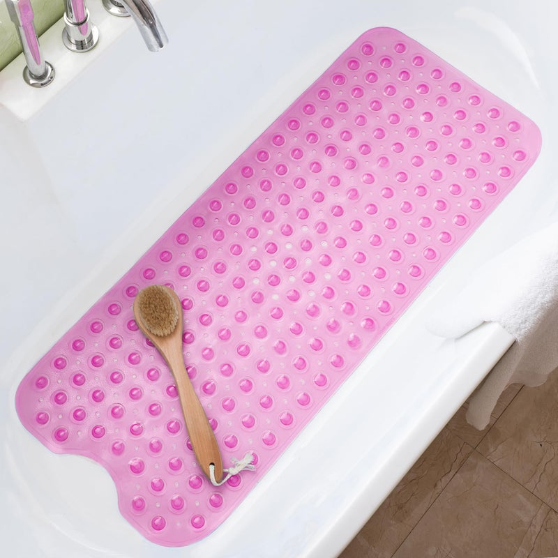 TreeBud Bathtub Mats for Shower Tub Non-Slip Bath Mat 39 x 16 Inch Extra Long Shower Mat, Bath Tub Mat for Bathroom with Machine Washable, BPA Free for Kids (Clear Hot Pink) - Image 1