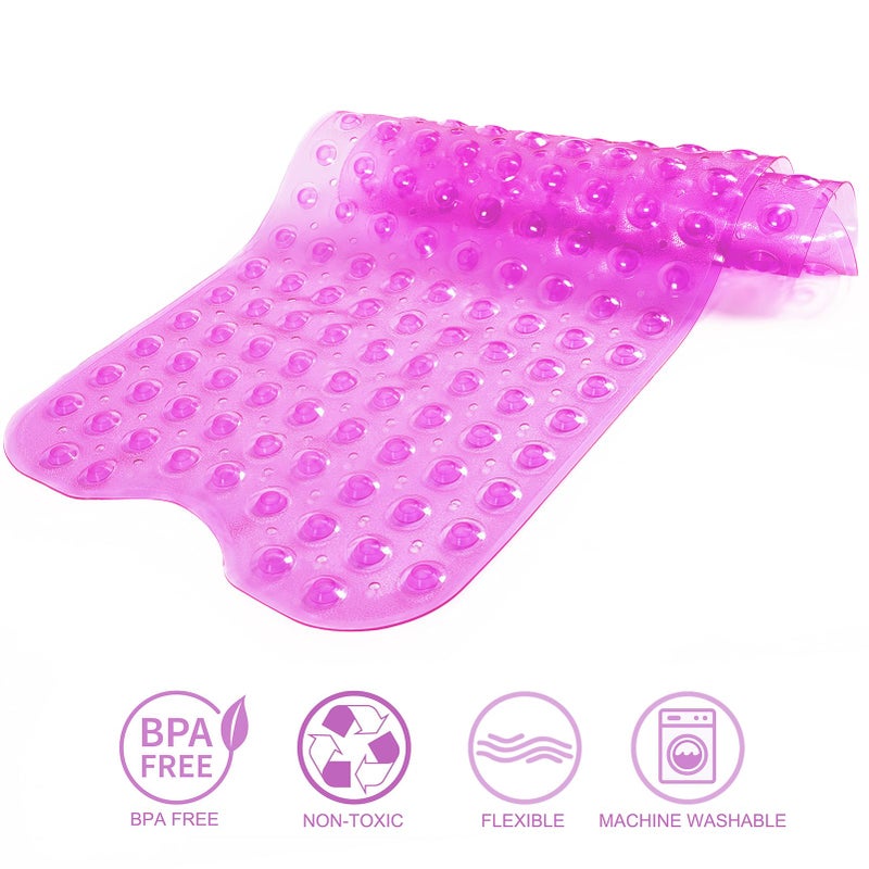 TreeBud Bathtub Mats for Shower Tub Non-Slip Bath Mat 39 x 16 Inch Extra Long Shower Mat, Bath Tub Mat for Bathroom with Machine Washable, BPA Free for Kids (Clear Hot Pink) - Image 3