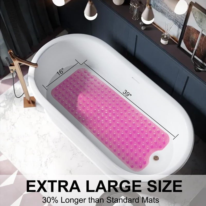 TreeBud Bathtub Mats for Shower Tub Non-Slip Bath Mat 39 x 16 Inch Extra Long Shower Mat, Bath Tub Mat for Bathroom with Machine Washable, BPA Free for Kids (Clear Hot Pink) - Image 4