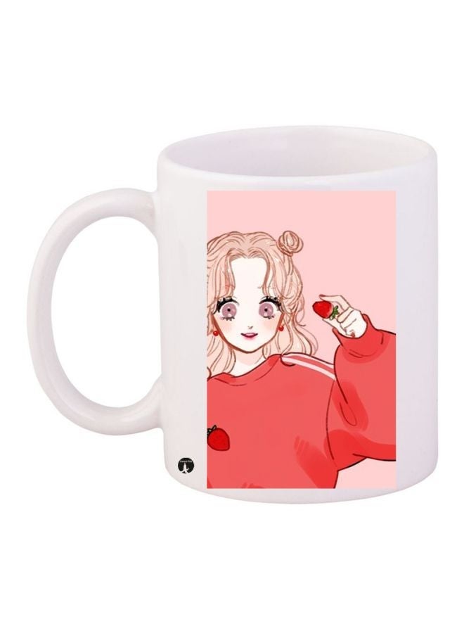 RYN Cartoon Printed Coffee Mug White/Red/Pink 11ounce