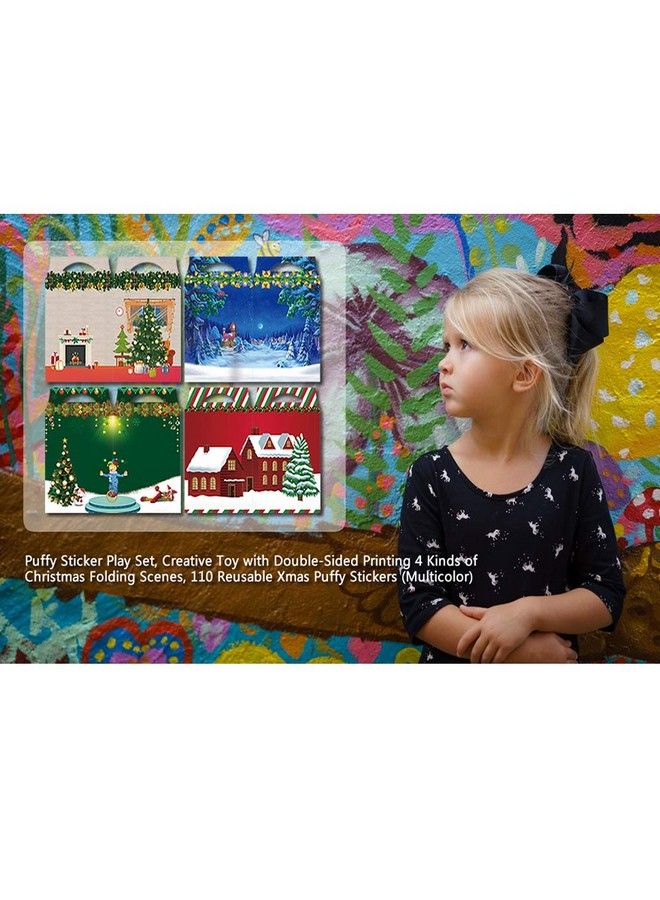 Dream Loom Puffy Sticker Play Set, Creative Toy With Doublesided Printing 4 Kinds Of Christmas Folding Scenes, 110 Reusable Xmas Puffy Stickers (Multicolor) - Image 3