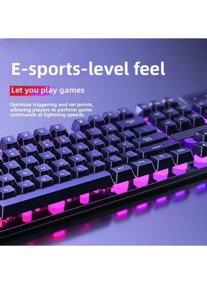 Generic - E-sports Backlit Game Wired Keyboard Keyboard Mouse Suit Mechanical Feel Desktop Laptop Office Mute-Color:Black Upgraded Version (mixed Light + Texture Upgraded Metal Panel) * Three-speed Gaming Mouse * Free Mouse Pad * Three-year Warranty - Image 1
