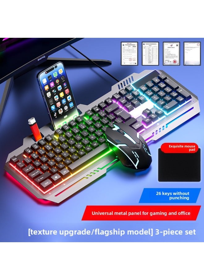 Generic - E-sports Backlit Game Wired Keyboard Keyboard Mouse Suit Mechanical Feel Desktop Laptop Office Mute-Color:Black Upgraded Version (mixed Light + Texture Upgraded Metal Panel) * Three-speed Gaming Mouse * Free Mouse Pad * Three-year Warranty - Image 1