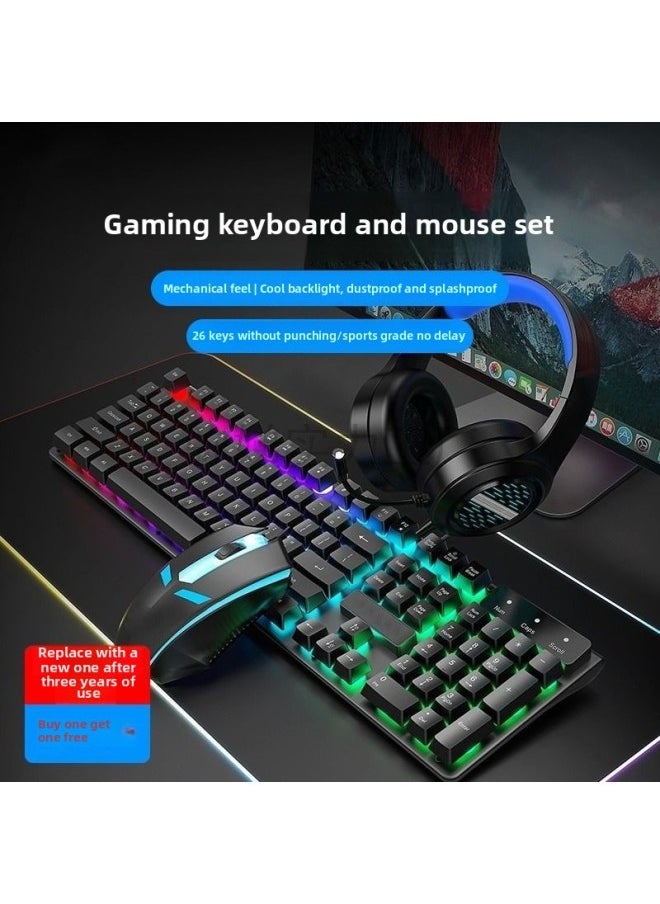 Generic - E-sports Backlit Game Wired Keyboard Keyboard Mouse Suit Mechanical Feel Desktop Laptop Office Mute-Color:Black Upgraded Version (mixed Light + Texture Upgraded Metal Panel) * Three-speed Gaming Mouse * Free Mouse Pad * Three-year Warranty - Image 1