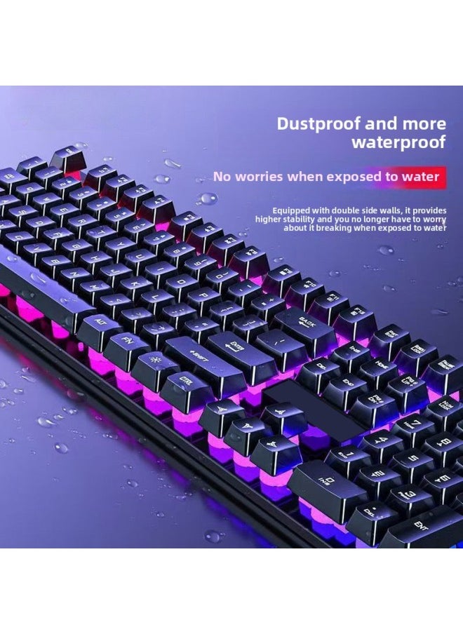 Generic - E-sports Backlit Game Wired Keyboard Keyboard Mouse Suit Mechanical Feel Desktop Laptop Office Mute-Color:Black Upgraded Version (mixed Light + Texture Upgraded Metal Panel) * Three-speed Gaming Mouse * Free Mouse Pad * Three-year Warranty - Image 1