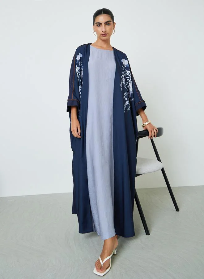 Amirah Navy Blue Floral Print Abaya