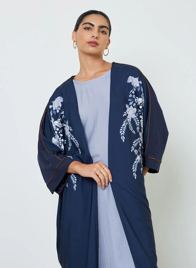 Amirah Navy Blue Floral Print Abaya