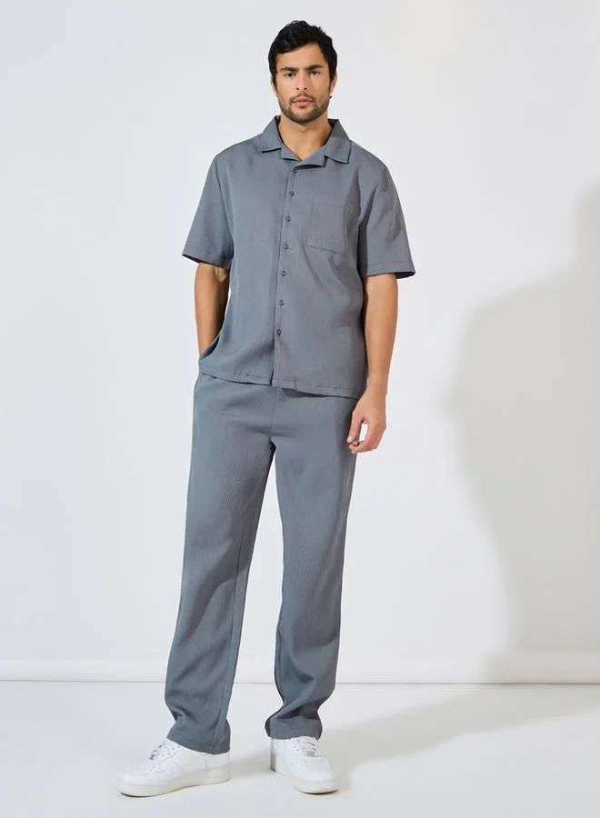 Styli Textured Relaxed Fit Resort Collar Shirt & Pants Co-Ords
