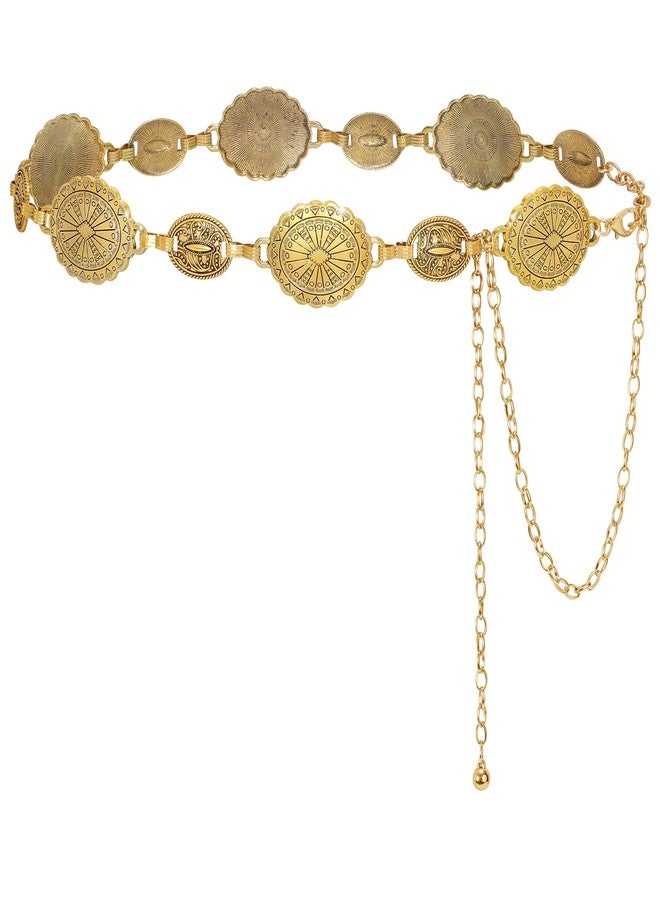 LEACOOLKEY Women Gold Western Concho Chain Belt Boho Metal Western Cowgirl Chain Belt for Dress Adjustable - Image 1