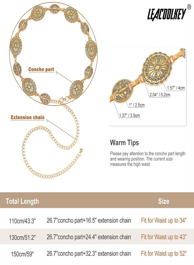 LEACOOLKEY Women Gold Western Concho Chain Belt Boho Metal Western Cowgirl Chain Belt for Dress Adjustable - Image 3