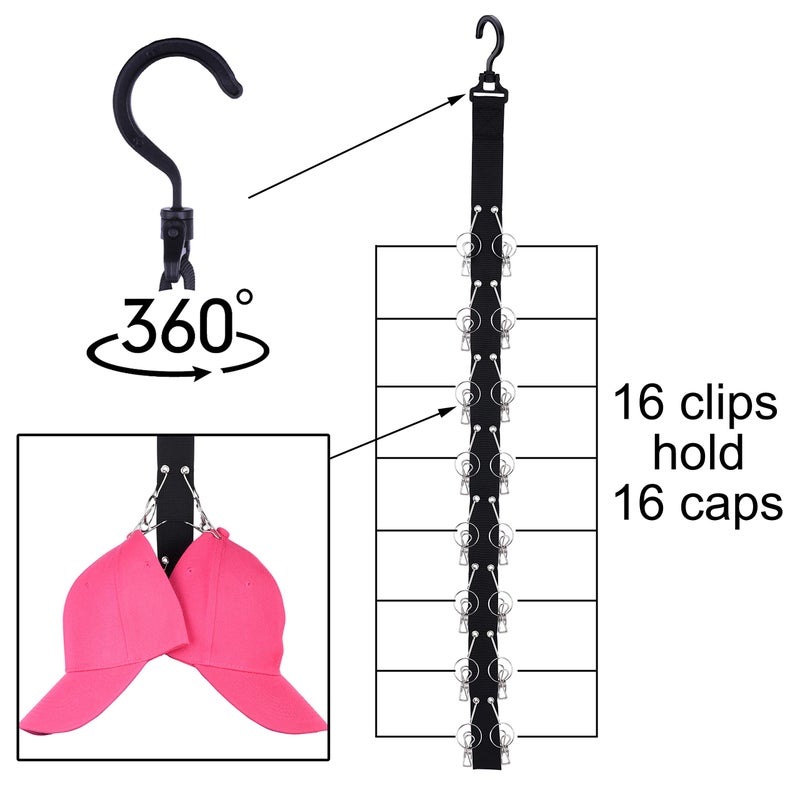 Levoshua Closet Hanging Cap Organizer 16 Baseball Cap Rack Closet Hook Cap Holder Hat Storage Organizer Keep Hats Cleaner Than A Hat Rack - 2 Pack - Image 2